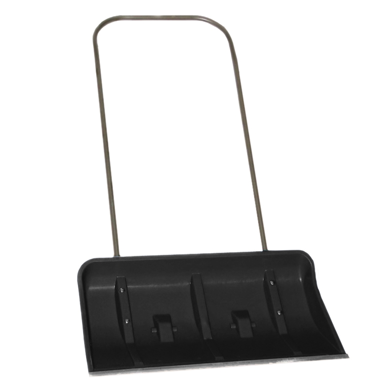 Large snow shovel with wheels and metal handle